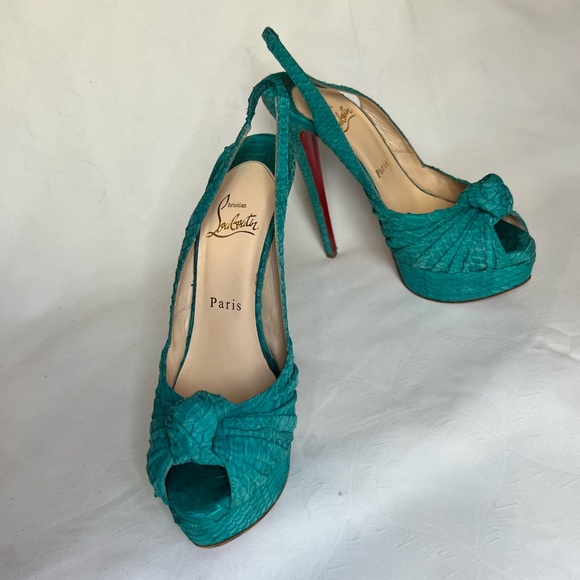 SALE!!! Christian Louboutin turquoise peep toe, size 37 1/2 - Picture 8 of 13